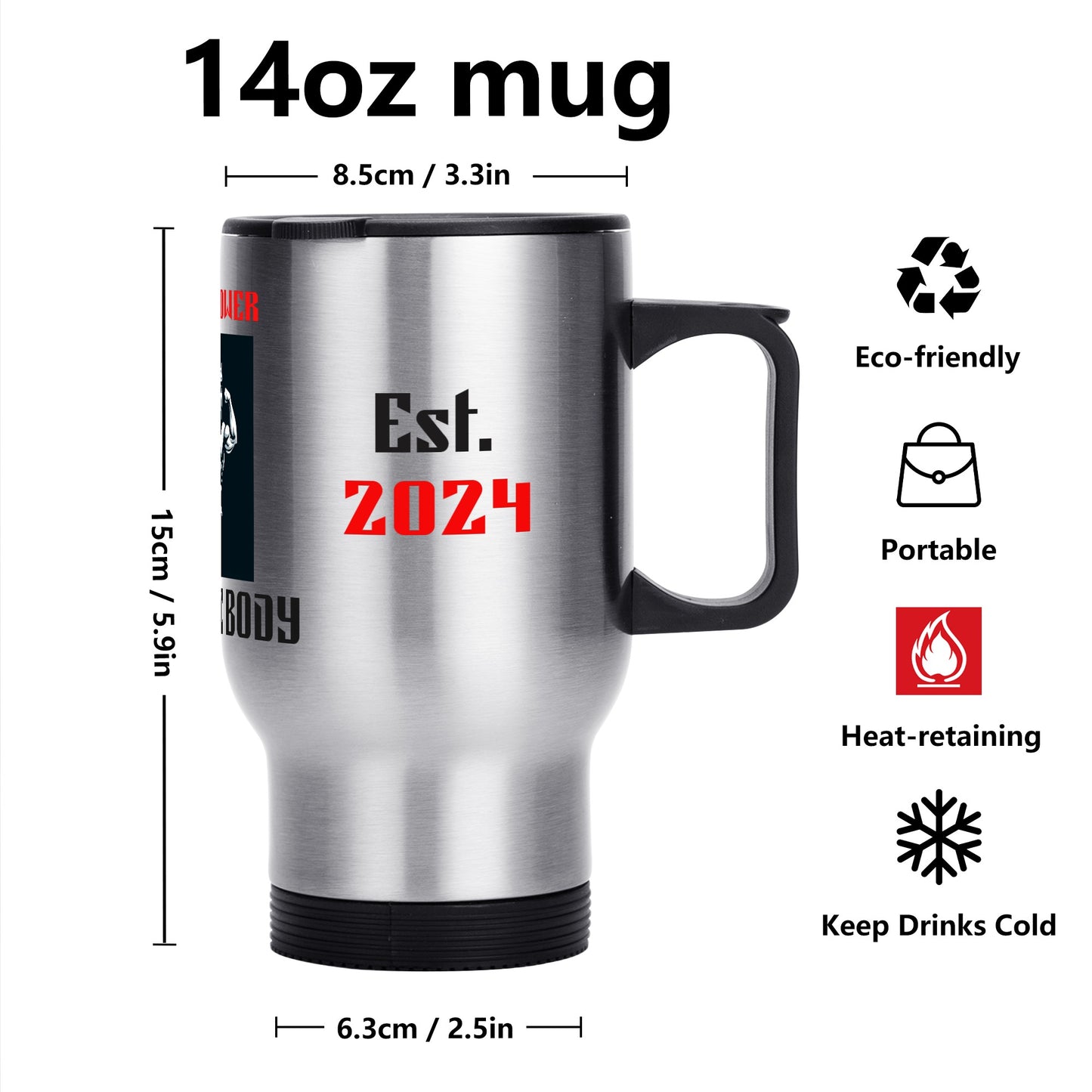 Muscle Body Stainless Steel Travel Coffee Mug (14 oz)