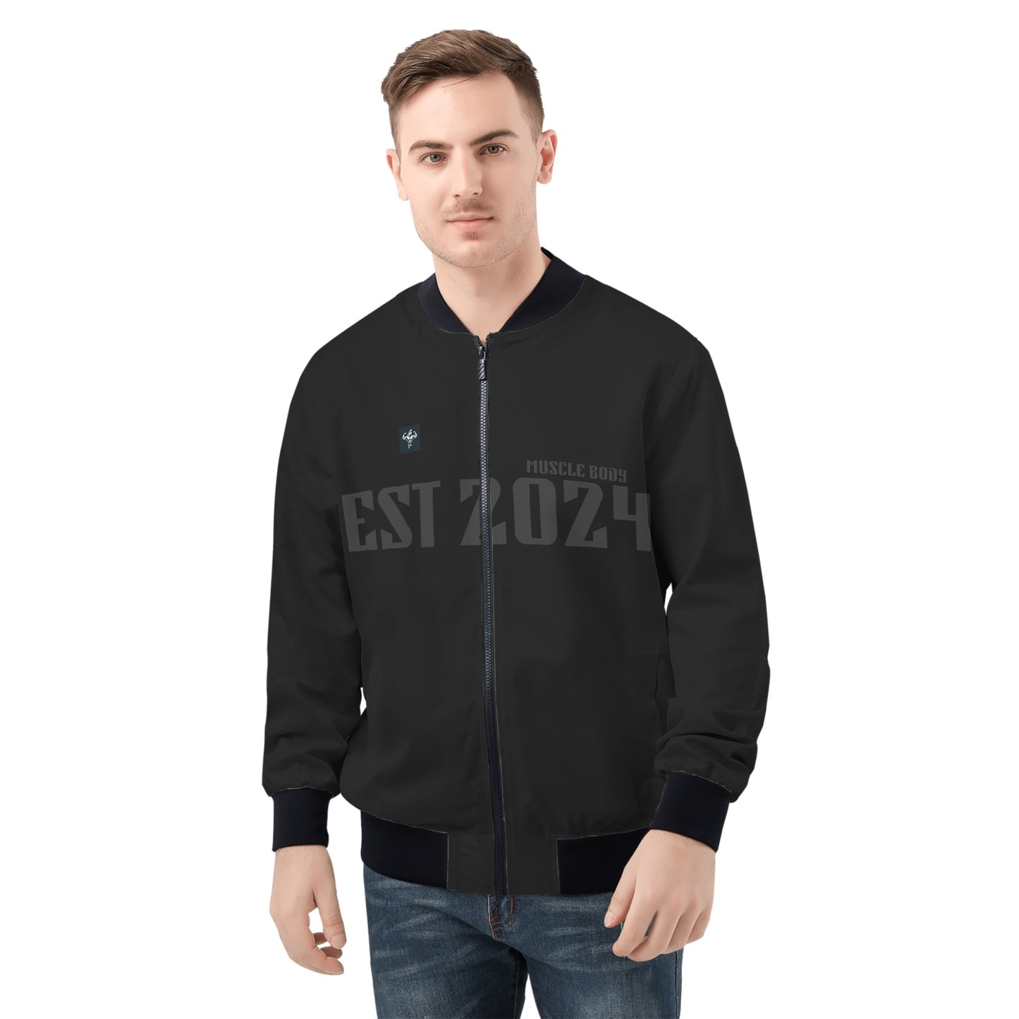 Mens Muscle Body Zip Bomber Jacket