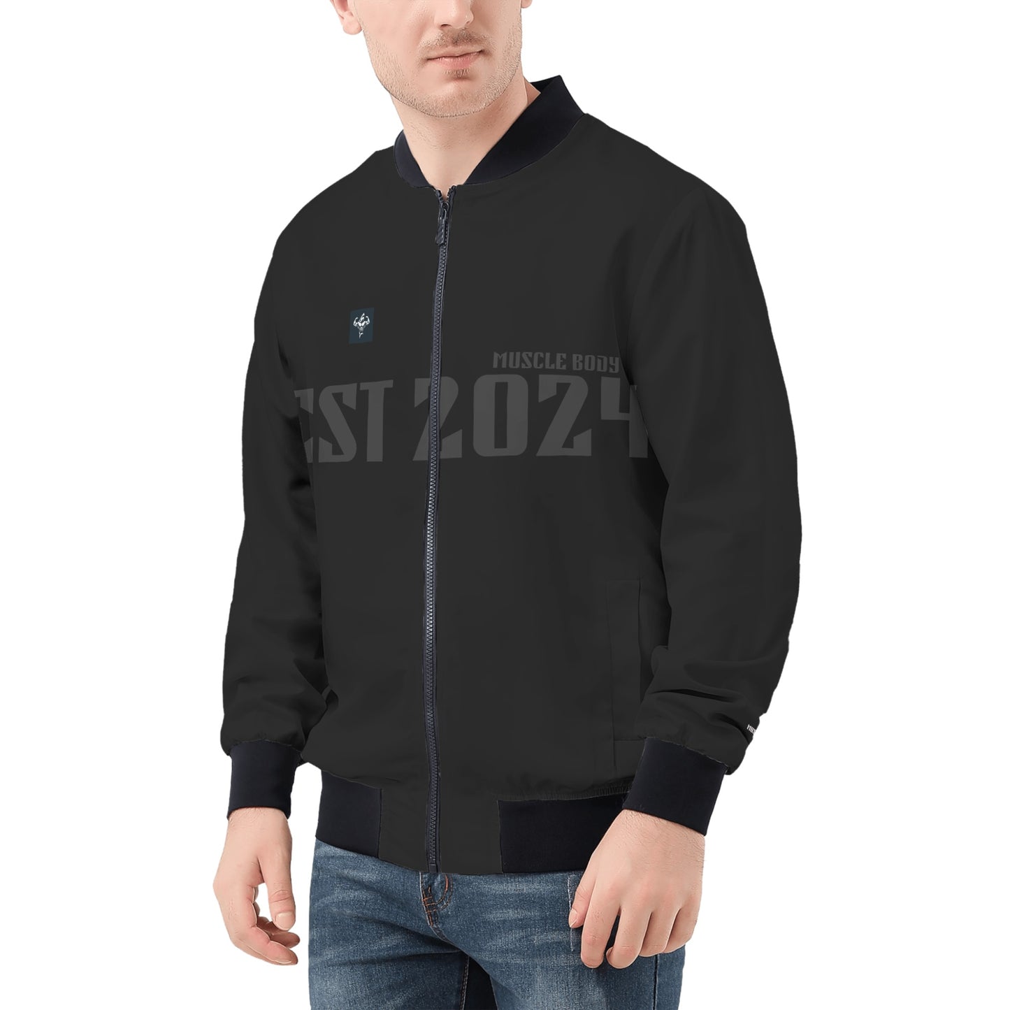 Mens Muscle Body Zip Bomber Jacket