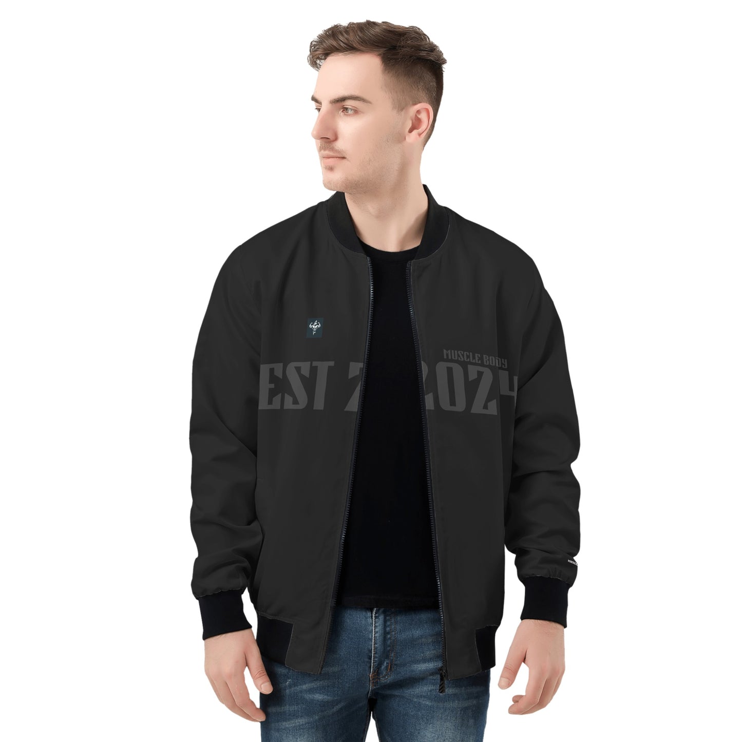 Mens Muscle Body Zip Bomber Jacket