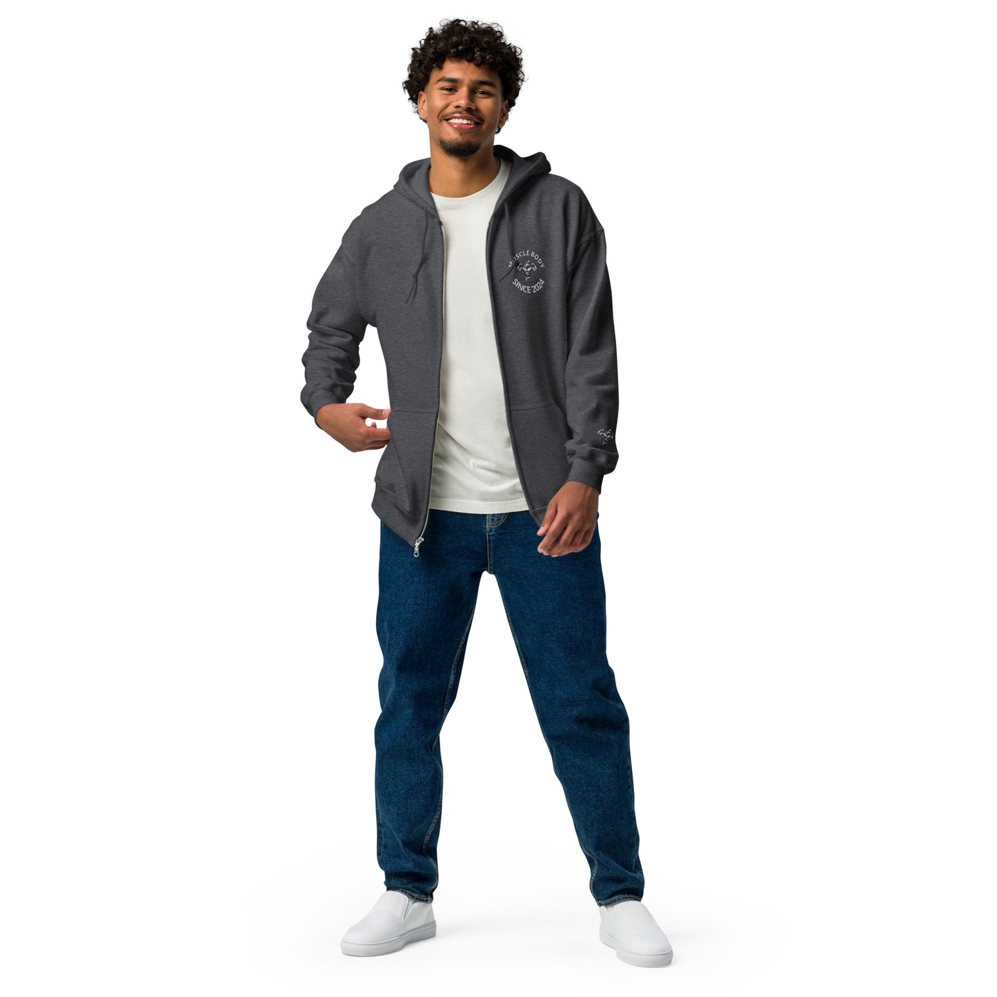 Muscle Body Men's Embroidered Heavy Blend Zip Hoodie