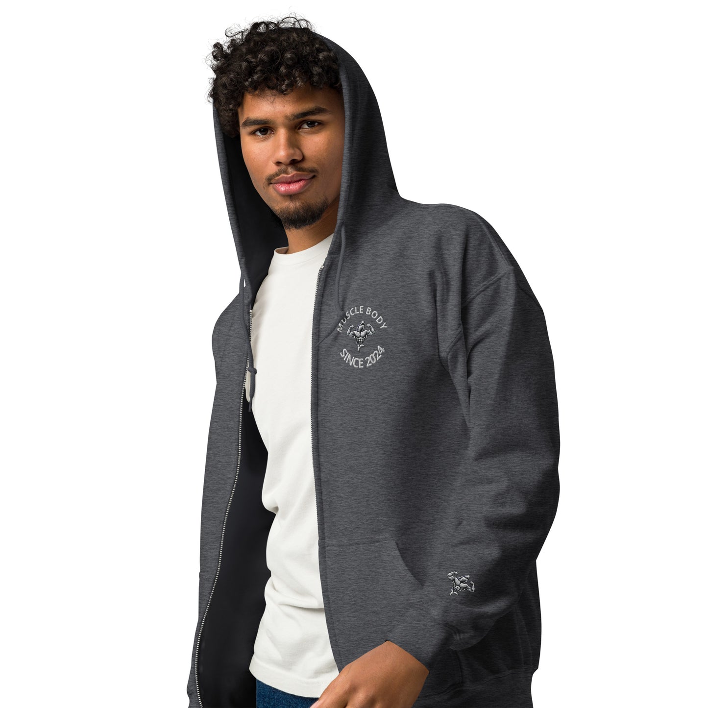 Muscle Body Men's Embroidered Heavy Blend Zip Hoodie